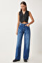 Women's Blue Medium Waist Wide Leg Loose Jeans Ut00023 - 2