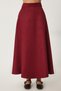 Women's Claret Red Pocketed Jacquard Suede Flared Skirt Rg00045 - 5