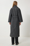Women's Anthracite Premium Double Breasted Collar Wool Long Stamp Coat FN03159 - 6