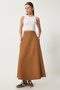 Women's Camel Pocket Jacquard Suede Flared Skirt Rg00045 - 3
