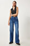 Women's Blue Medium Waist Wide Leg Loose Jeans Ut00023 - 4