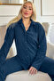 Petrol Green Plain Front Buttoned Plush Fleece Pajama Set