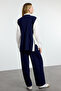 Navy Blue Color-Blocked Slit Detailed Vest-Pants Knitwear Set Tctaw24Us00087 - 5