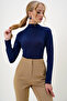 Women's Navy Blue Half Turtleneck Two Yarn Blouse Alc-X13037 - 5