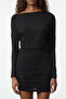 Siyah Asimetrik Yaka Bodycone/Vücuda Oturan Mini Örme Elbise TWOAW25EL00595 - 4