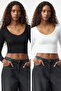 Siyah-Ekru 2'li Paket Fitted/Vücuda Oturan Örme Bluz TWOAW25BZ00306