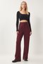 Women's Claret Red Velcro Waist Comfortable Woven Trousers Rv00150 - 2