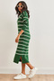 Women's Emerald Green Crew Neck Striped Slit Thick Knitwear Dress Elb- 19002250