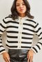 Women's White Honeycomb Braided Striped Knitwear Cardigan Hrk- 19000316 - 4