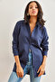 Women's Navy Blue Wool Effect Winter Basic Shirt Gml- 19001256 - 3