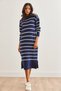 Women's Navy Blue Crew Neck Striped Slit Thick Knitwear Dress Elb- 19002250 - 3