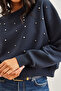 Women's Navy Blue Pearl Detailed Embroidered Crop Thick Sweatshirt Swt-19000663 - 3