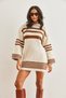 Women's Brown Stripe Detailed Soft Textured Knitwear Tunic Dress Elb- 19002282 - 5