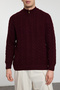 Bordo Unisex Fermuarlı Yarım Balıkçı Saç Örgü Triko Kazak TMNAW21KZ0737 - 3