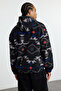 Siyah Unısex Oversize/Geniş Kesim Desenli Şerpa Polar/Peluş Kapüşonlu Sweatshirt TMNAW25SW00147 - 5