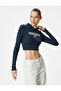 Crop Hooded T-shirt Long Sleeve Printed Ribbed Cotton - 3