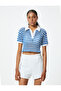 Crochet Polo Neck T-Shirt Crop Short Sleeve Button Detailed - 3