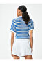 Crochet Polo Neck T-Shirt Crop Short Sleeve Button Detailed - 4