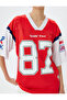 Oversize T-Shirt with V-Neck, College Print on the Back, Short Sleeves and Mesh Detail - 5