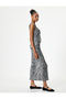 Leopard Patterned Long Dress with Slit Detail and Thick Straps - 2