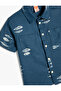 Linen Shirt Short Sleeve Fish Patterned Pocket Detail - 3