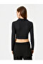 Double Breasted Knot Detailed Crop T-Shirt Long Sleeve Shirt Collar - 4
