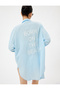 Cotton Midi Shirt Dress - lonG Sleeve, loose Fit, Back printed - 2
