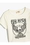 Crop T-Shirt Short Sleeve Crew Neck Printed Cotton - 3