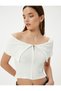 Off Shoulder T-Shirt Zippered Short Sleeve Ribbed Fold Detailed Viscose Fabric - 2