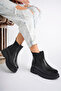 Women's Fur Lined High Sole Very Light Winter Waterproof Chelsea Boots Black - 3