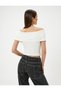 Off Shoulder T-Shirt Zippered Short Sleeve Ribbed Fold Detailed Viscose Fabric - 4