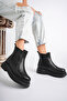 Women's Fur Lined High Sole Very Light Winter Waterproof Chelsea Boots Black