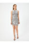 Metallic Draped Halter Neck Mini Evening Dress - 3