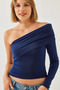 Women's Navy Blue Madonna Collar Single Sleeve Blouse 379 60351139 - 3