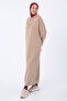 Beige Basic Hooded Knitted Cotton Dress - 3