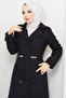Stone Detailed Belt - Buttoned Black Cashmere Coat Hm2590 - 4