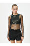 Shiny Tulle Crop T-Shirt Sports Long Sleeve Crew Neck Comfortable Fit - 3