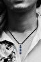 Real Lapis Lazuli Natural Stone Minimal Tria Model Cotton Drawstring Mens Necklace - 2