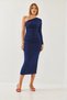 Women's Navy Blue One-Shoulder and Gathered Long Dress 375 60351135 - 3
