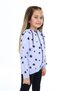 Girl's Hooded Zippered Bubble Printed Knitted Cardigan with Off-Shoulder Slit Detail - 2 Yarns - 4