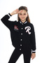 Girls' College Collar Snap Closure Pocket Low Shoulder Embroidery Printed Knitted Cardigan - 2 Thread Shardo - 4