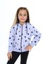 Girl's Hooded Zippered Bubble Printed Knitted Cardigan with Off-Shoulder Slit Detail - 2 Yarns - 2