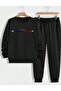 Men's Black Paris Stripe Printed Oversize Tracksuit Set - 2