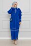 Polo Collar Slit Knit Dress-Sax Blue - 3
