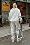White Pow Crew Neck Sweatshirt-Sweatpants with Ribbon Inside Women's Tracksuit Set - 5