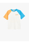 Cotton Short Sleeve T-Shirt - Crew Neck, Printed Detail, Color Block