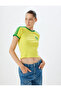 Crew Neck Slogan Crop T-Shirt - Ribbed, Short Sleeve - 2