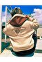 Unisex Oversize Beige Livable California Back Printed Brown Hooded Sweatshirt - 3