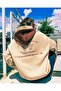 Unisex Oversize Beige Livable California Back Printed Brown Hooded Sweatshirt - 5