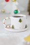 Handmade Ceramic Mug with Christmas Pine Tree Figure and 24K Gold Decoration 170ml - 6